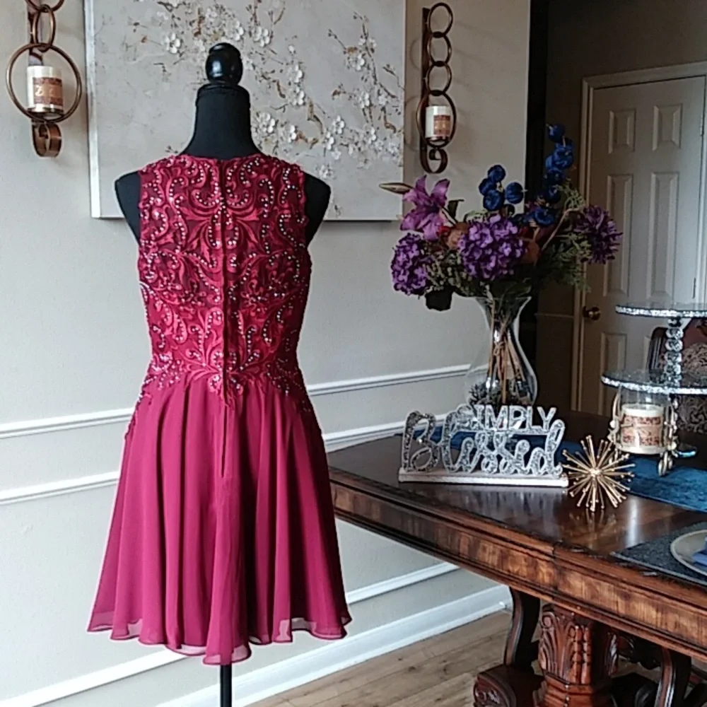 Eureka Fashion Embellished Chiffon A-line Cocktail Mini Dress. Size M - Picture 11 of 17